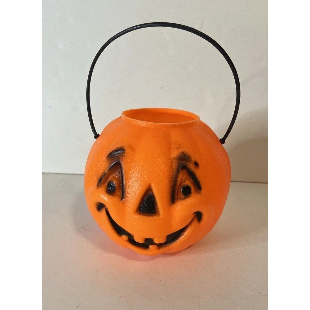 Vintage General Foam Halloween Blow Mold Pumpkin Candy Bucket 5” Rare Style